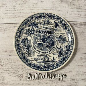 Vintage Hawaii Blue White Ironstone Souvenir Dinner Plate